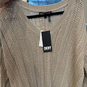 DKNY Women's Beige V-Neck Sweater